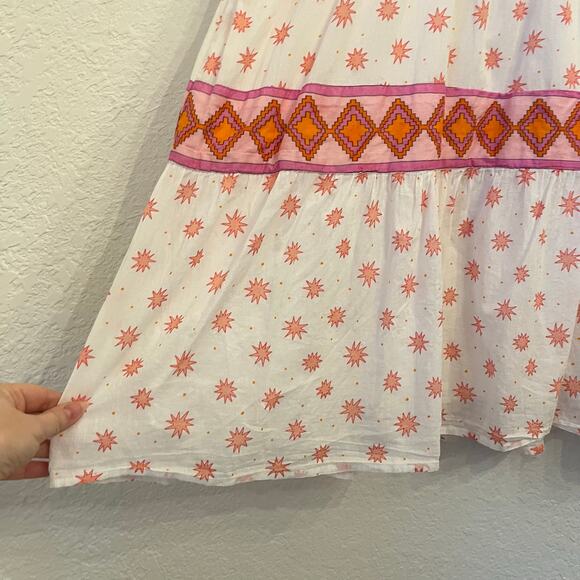 Marea Tiki Dress Small Mini Starburst Aztec Print White Pink Beachy Coverup Boho - Picture 7 of 15